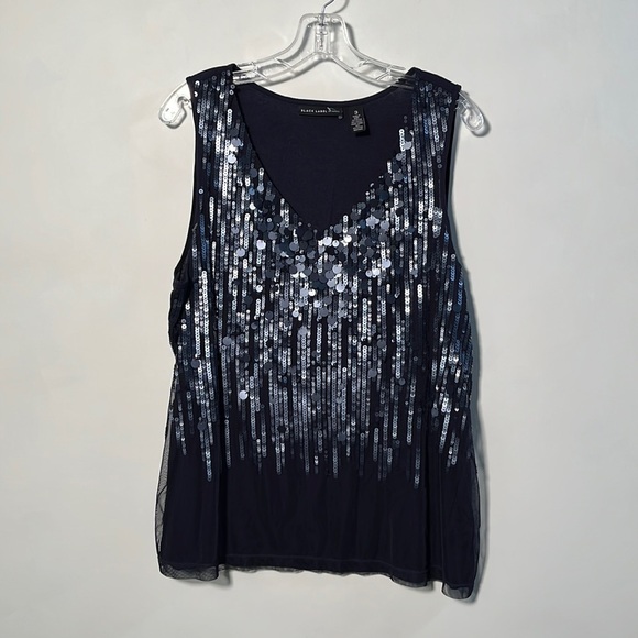 Chico's Tops - CHICO"s Black Label Payette Sequined V-Neck Shell/Tank Midnight Navy SZ XL